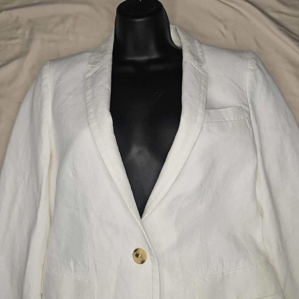 J.CREW Regent Blazer In White Linen Jacket suit Size 6 Business Casual Chic